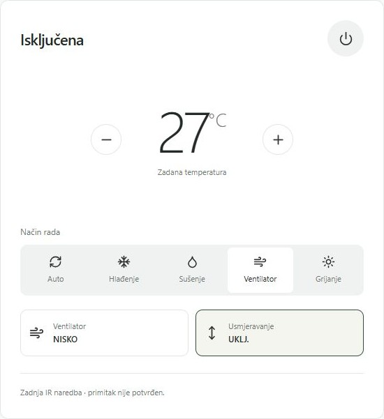 Cronics aplikacija: temperatura i način rada klime